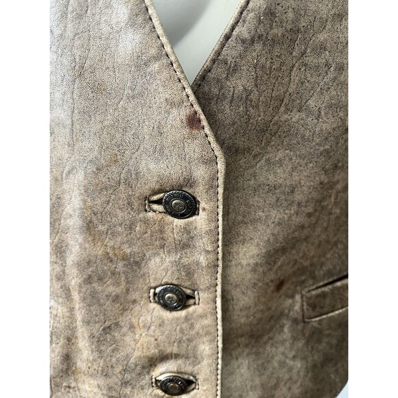 Pierre Balmain Paris Olive Green Rustic Distresssd Leather Vest Size 2 w/flaws - Picture 10 of 11